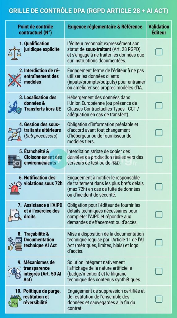 AI Act marketing Checklist d évaluation DPA pour fournisseurs d IA SaaS